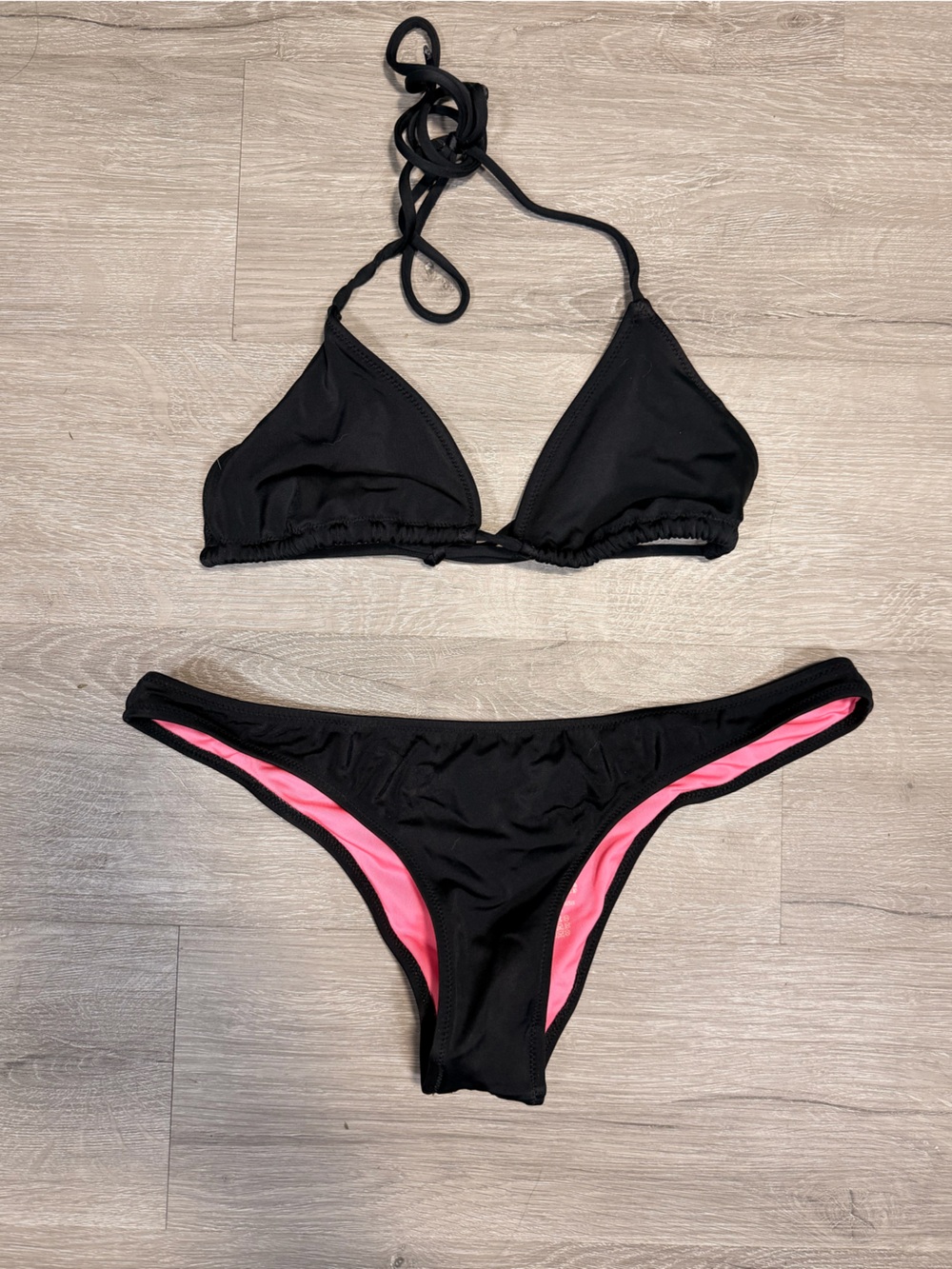 PINK Victoria's Secret Black Bikini with Pink Trim